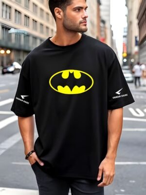 Bat Emblem 180 GSM Oversized Tee — black, view 1