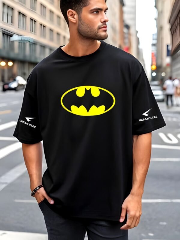 Bat Emblem 180 GSM Oversized Tee — black, view 1