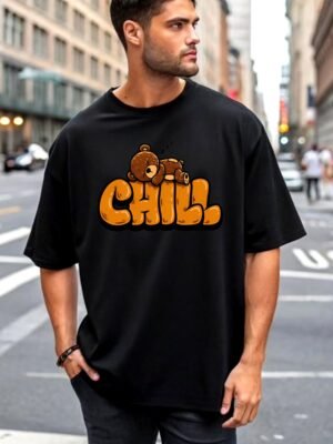 Chill Bear 180 GSM Oversized Tee — black, view 1