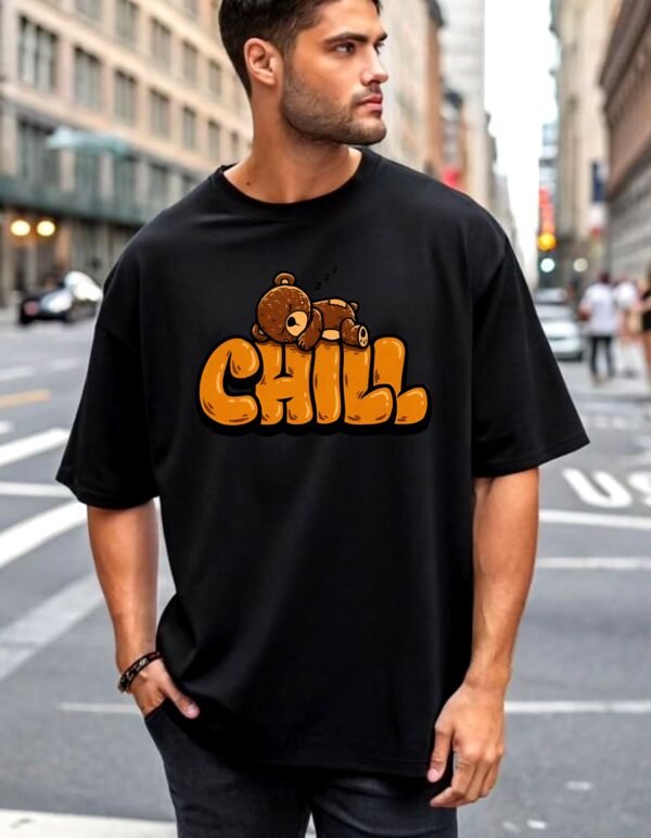 kk-chill-bear-oversized-tee-1-hd Chill Bear 180 GSM Oversized Tee — black, view 1
