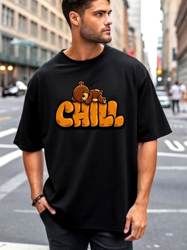 Chill Bear 180 GSM Oversized Tee — black, view 1