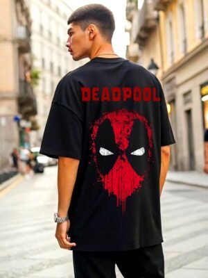 kk-deadpool-water-art-oversized-tee-1-hd Deadpool Water Art 180 GSM Oversized Tee — black, view 1