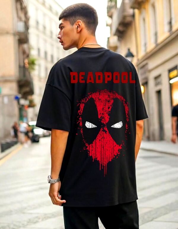 Deadpool Water Art 180 GSM Oversized Tee — black, view 1