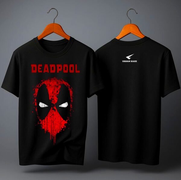 Deadpool Water Art 180 GSM Oversized Tee — black, view 2