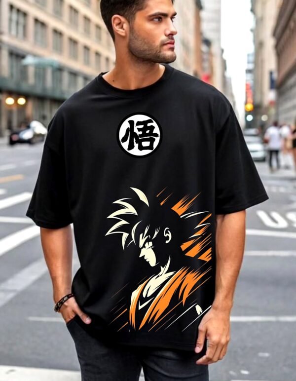 Goku Orange Aesthetic 180 GSM Oversized Tee — black, view 1