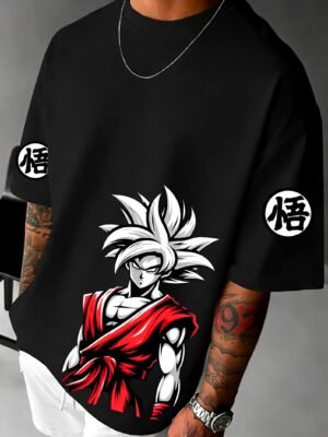Goku Silver 180 GSM Oversized Tee — black, view 1
