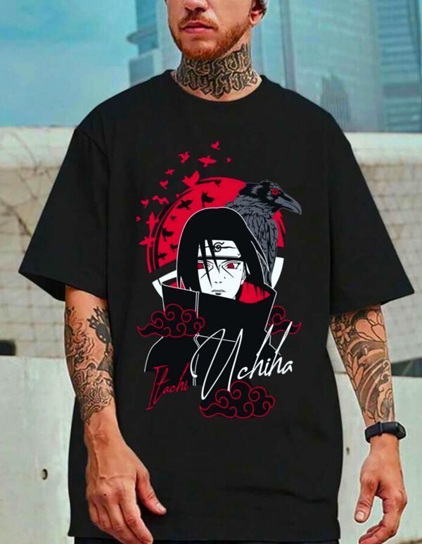 kk-itachi-crow-oversized-tee-1-hd Itachi Crow 180 GSM Oversized Tee — black, view 1
