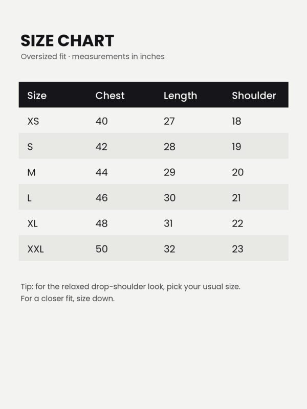 Kool Kameez oversized t-shirt size chart Kool Kameez oversized t-shirt size chart