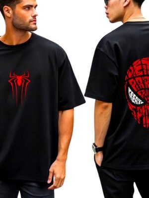 Peter Parker Spider Mask 180 GSM Oversized Tee — black, view 1