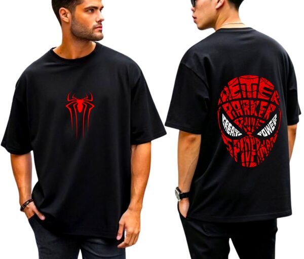 kk-peter-parker-spider-mask-oversized-tee-1-hd Peter Parker Spider Mask 180 GSM Oversized Tee — black, view 1