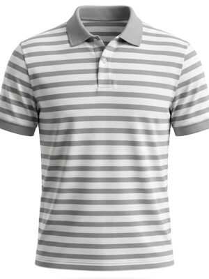 Grey & White Striped Polo 220 GSM — front