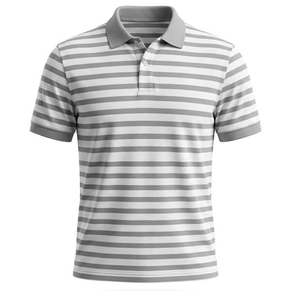 kk-polo-st12-front (HD) Grey & White Striped Polo 220 GSM — front