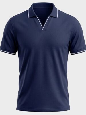kk-polo-st14nb-front (HD) Navy Blue Tipped V-Neck Polo 220 GSM — front