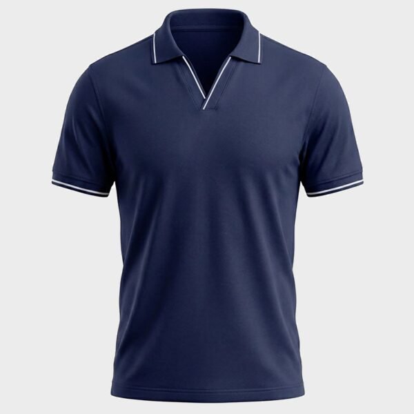 Navy Blue Tipped V-Neck Polo 220 GSM — front