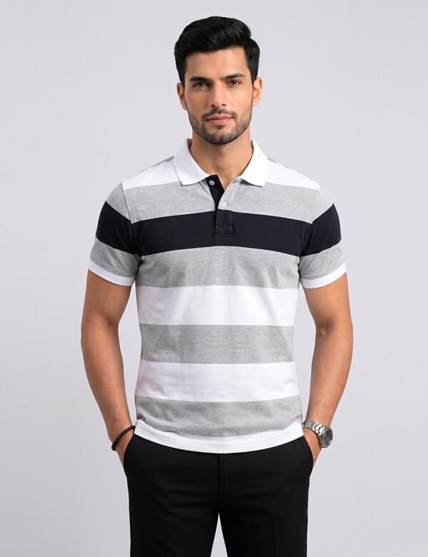 kk-polo-stripe-navy-front (HD) Bold Stripe Polo 225 GSM — navy front