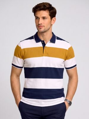 Bold Stripe Polo 225 GSM — yellow front