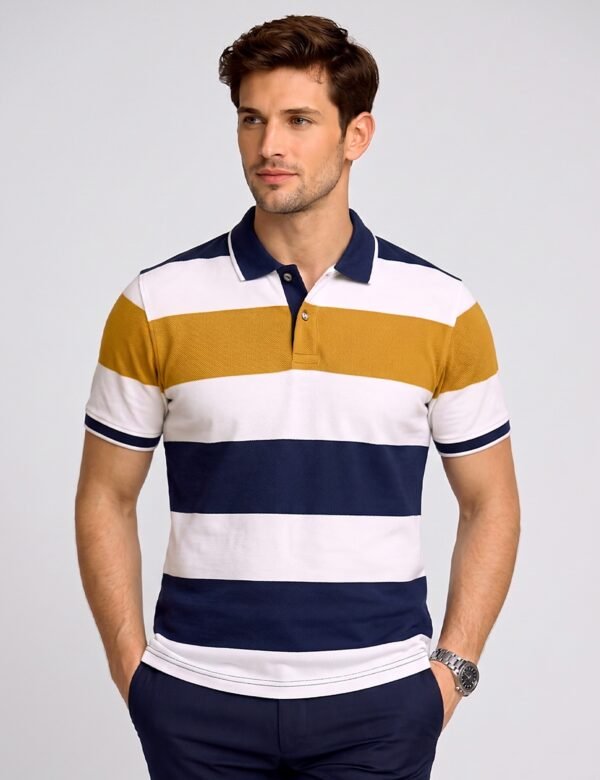 kk-polo-stripe-yellow-front (HD) Bold Stripe Polo 225 GSM — yellow front