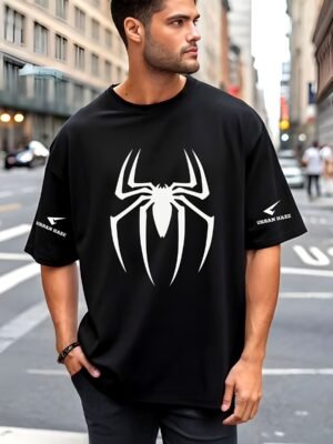 Spider Emblem White 180 GSM Oversized Tee — black, view 1