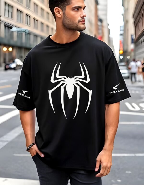 Spider Emblem White 180 GSM Oversized Tee — black, view 1
