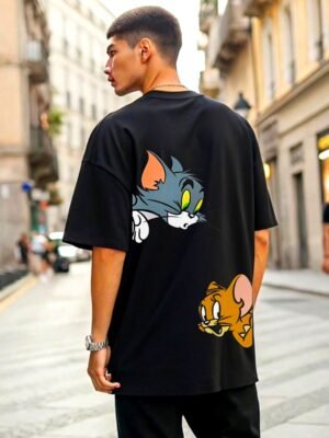 kk-tom-and-jerry-oversized-tee-1-hd Tom & Jerry 180 GSM Oversized Tee — black, view 1