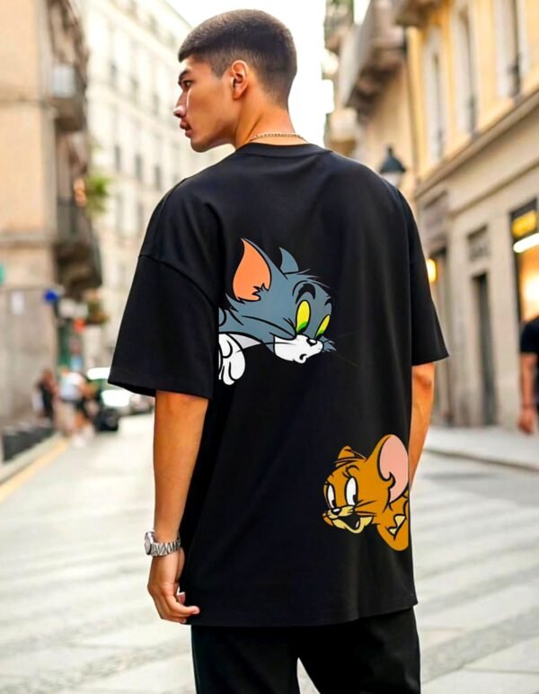 kk-tom-and-jerry-oversized-tee-1-hd Tom & Jerry 180 GSM Oversized Tee — black, view 1