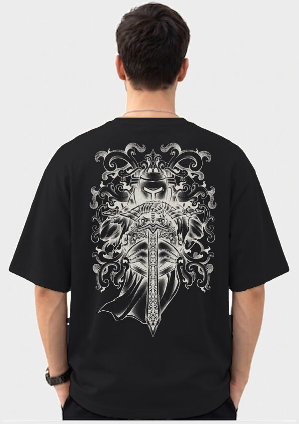 Armoured Knight Sword Oversized Tee Black back Armoured Knight Sword 220 GSM oversized tee in Black — back view