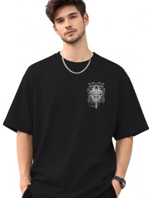 Armoured Knight Sword 220 GSM oversized tee in Black — front view