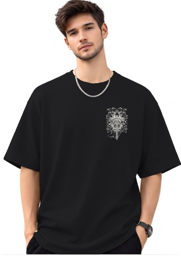 Armoured Knight Sword 220 GSM oversized tee in Black — front view