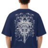 Armoured Knight Sword 220 GSM oversized tee in Navy Blue — back view
