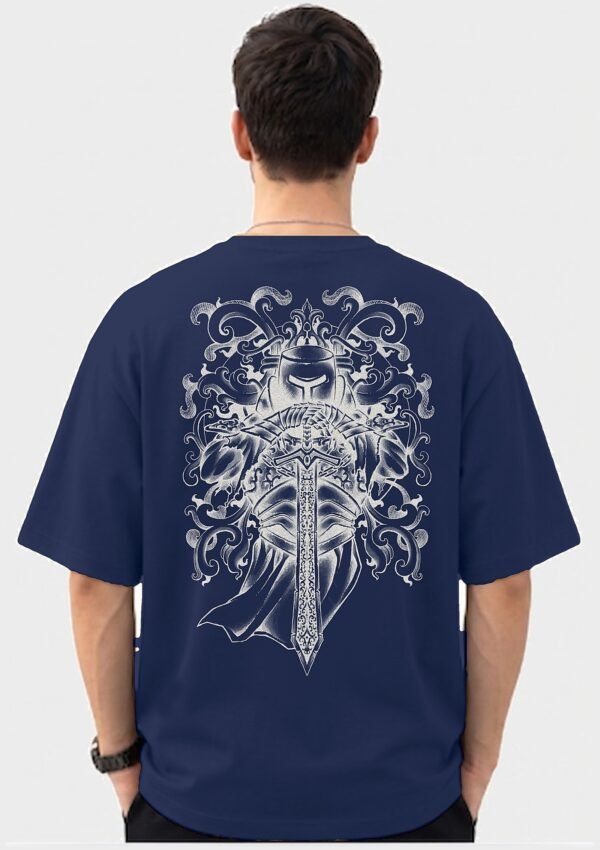 Armoured Knight Sword Oversized Tee Navy Blue back Armoured Knight Sword 220 GSM oversized tee in Navy Blue — back view