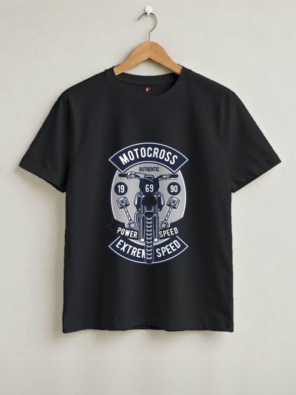 Motocross Extreme Speed Round Neck T-Shirt - Black - Front View Motocross Extreme Speed Round Neck T-Shirt - Black - Front View