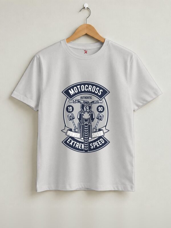 Motocross Extreme Speed Round Neck T-Shirt - Grey Melange - Front View Motocross Extreme Speed Round Neck T-Shirt - Grey Melange - Front View