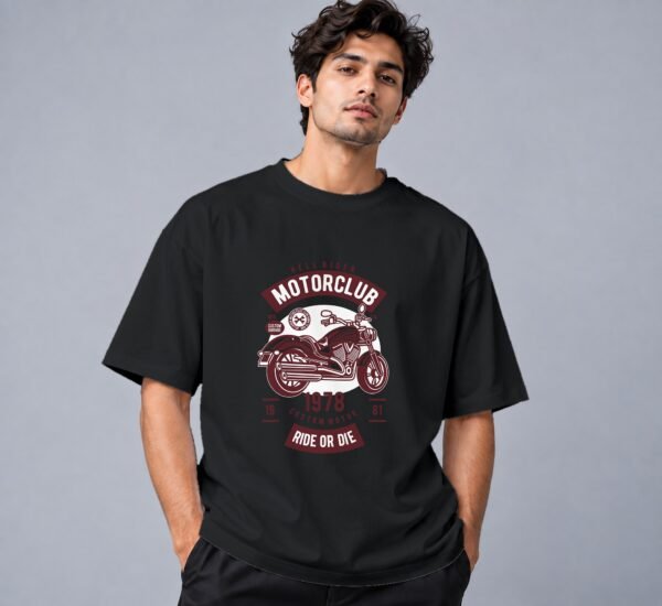 Hell Rider Motorclub 240 GSM Oversized Tee in black, front view – Kool Kameez