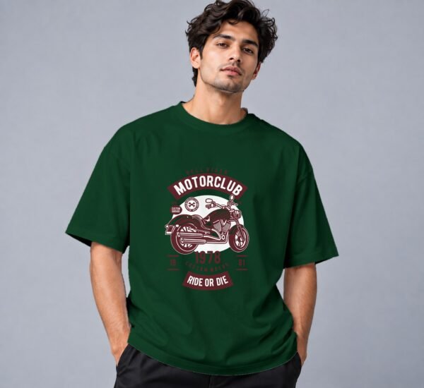 Hell Rider Motorclub 240 GSM Oversized Tee in bottle green, front view – Kool Kameez
