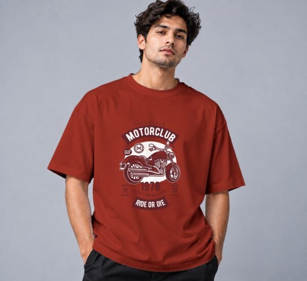 Hell Rider Motorclub Retro Round Neck T-Shirt in brick red, front view – Kool Kameez