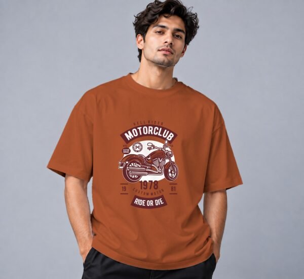 Hell Rider Motorclub Retro Round Neck T-Shirt in copper, front view – Kool Kameez
