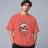 Hell Rider Motorclub 240 GSM Oversized Tee in coral, front view – Kool Kameez