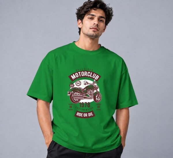 Hell Rider Motorclub Retro Round Neck T-Shirt in flag green, front view – Kool Kameez
