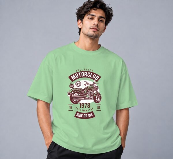 Hell Rider Motorclub Retro Round Neck T-Shirt in jade, front view – Kool Kameez