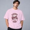 Hell Rider Motorclub 240 GSM Oversized Tee in light baby pink, front view – Kool Kameez