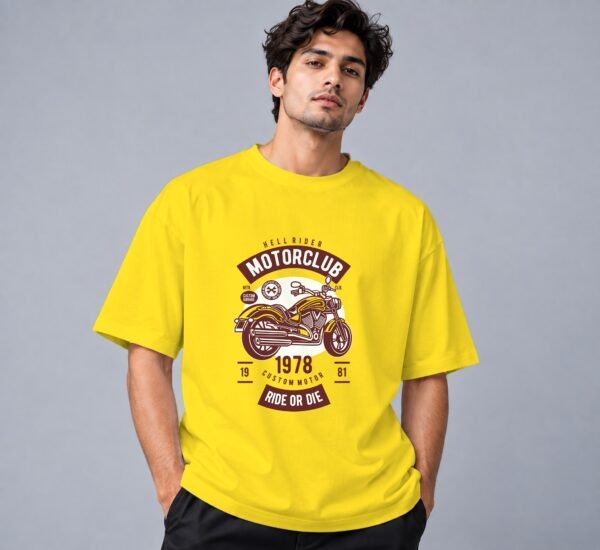 Hell Rider Motorclub Retro Round Neck T-Shirt in new yellow, front view – Kool Kameez