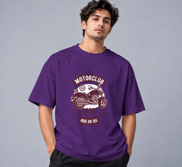 Hell Rider Motorclub 240 GSM Oversized Tee in purple, front view – Kool Kameez