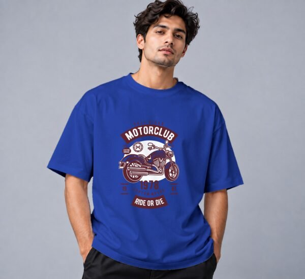 Hell Rider Motorclub 240 GSM Oversized Tee in royal blue, front view – Kool Kameez