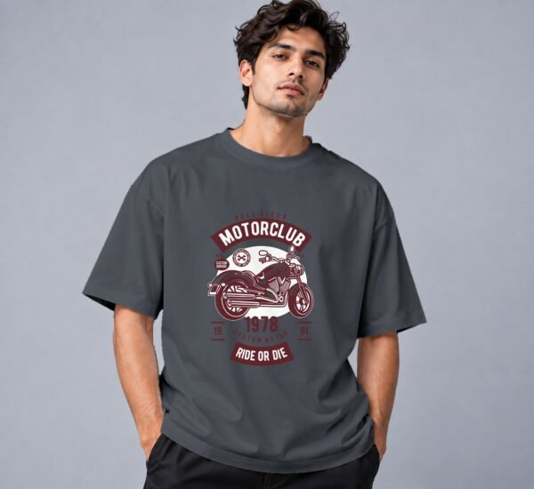 Hell Rider Motorclub Retro Round Neck T-Shirt in steel grey, front view – Kool Kameez