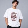 Hell Rider Motorclub 240 GSM Oversized Tee in white, front view – Kool Kameez