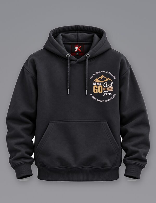 Mountain Is Calling Hoodie — Black — front view The Mountain Is Calling hoodie in Black — front view