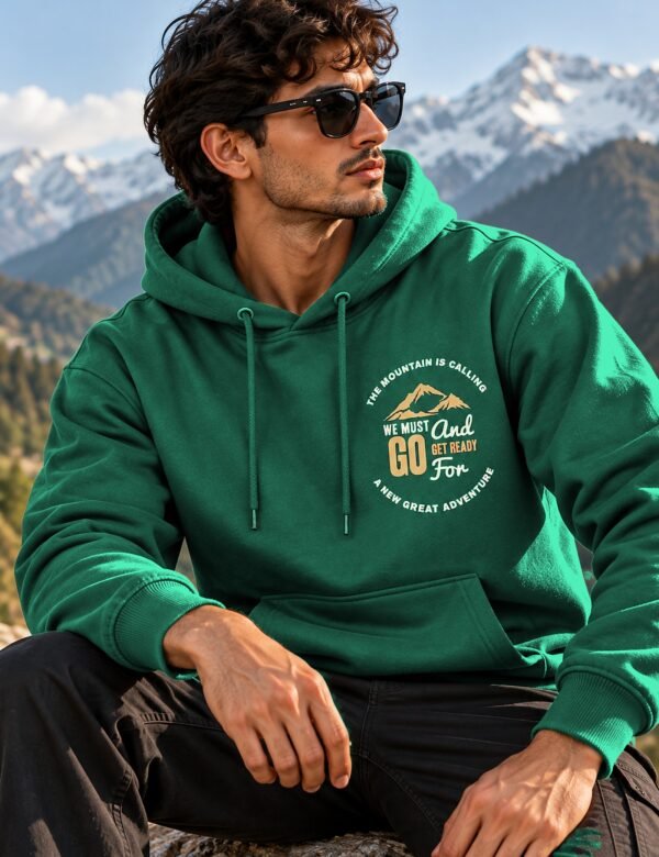 mountain-hoodie-bottle-green-lifestyle-1 The Mountain Is Calling Pullover Hoodie — 300 GSM