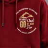 Mountain Is Calling Hoodie — Maroon — chest print close-up The Mountain Is Calling hoodie in Maroon — chest print close-up