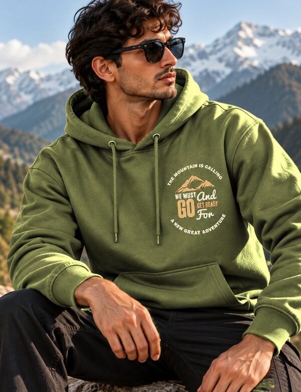 mountain-hoodie-olive-green-lifestyle-1 The Mountain Is Calling Pullover Hoodie — 300 GSM