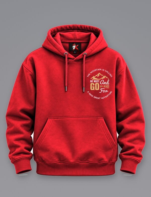 mountain-hoodie-red-front The Mountain Is Calling Pullover Hoodie — 300 GSM